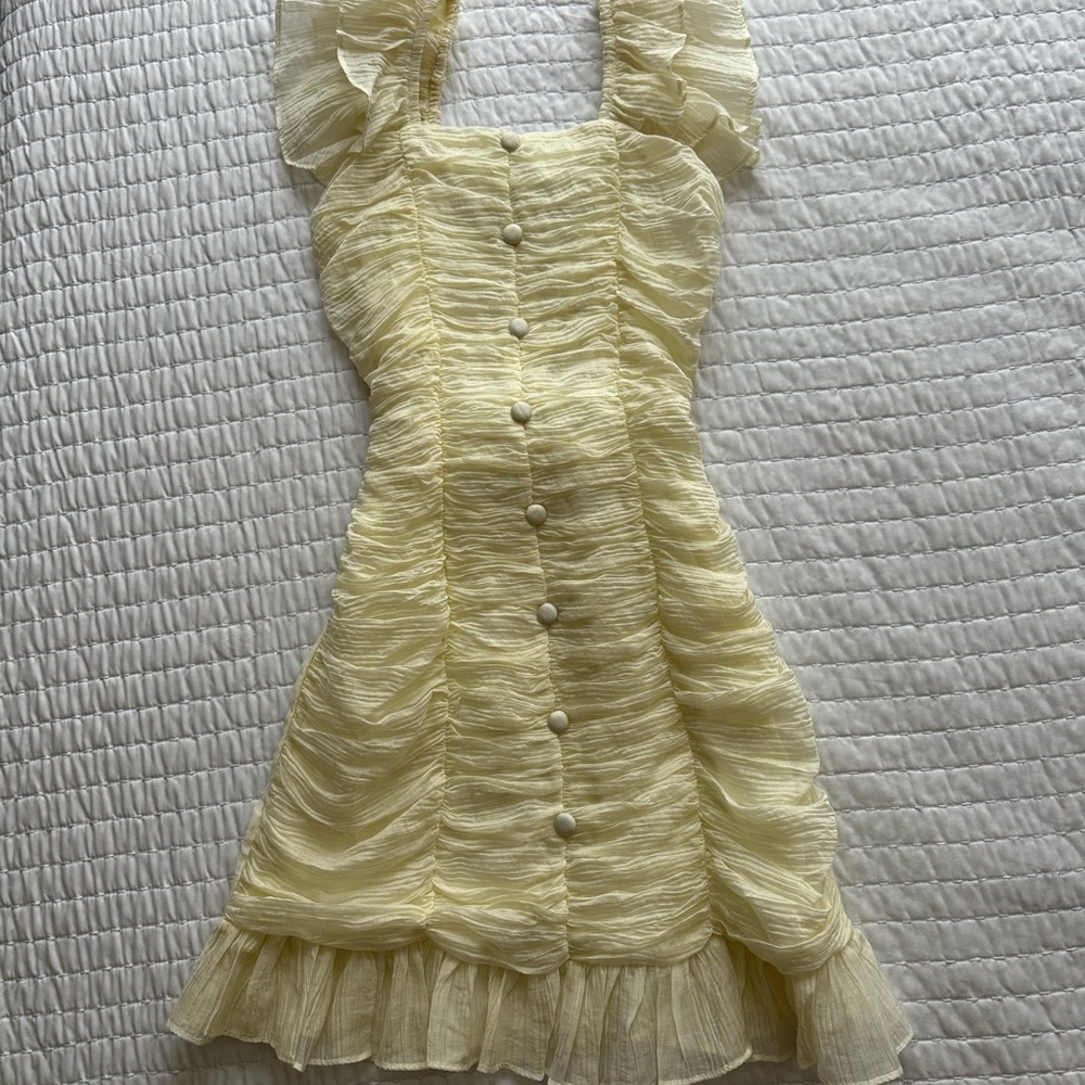 Light Yellow Ruffle Button-Front Mini Dress